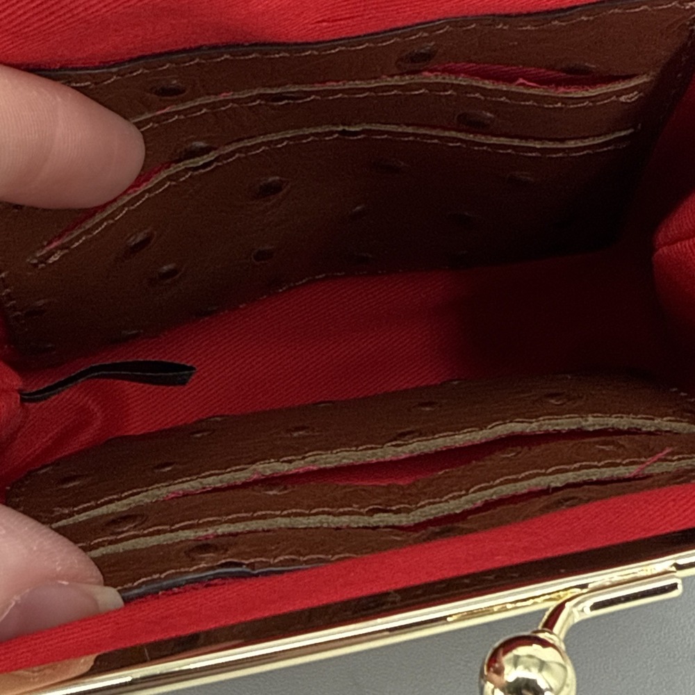 NEW Dooney & Bourke Ostrich Embossed Large Frame Coin Purse Brown DesignerLuxury - Picture 6 of 8